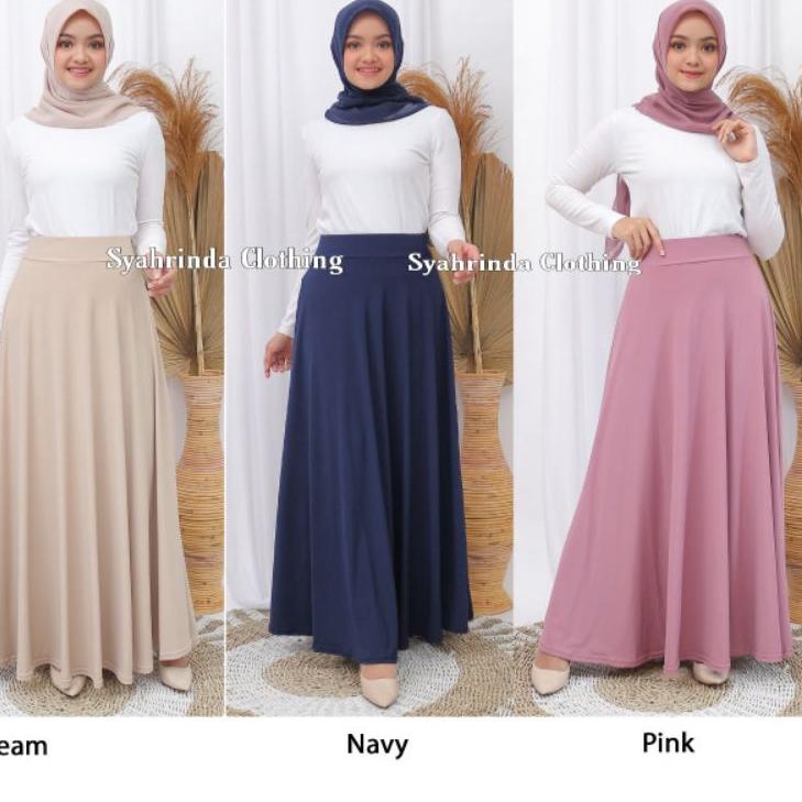 Sale✅-Rok Panjang Payung Polos Lebar Wanita Jersey Premium Import Rok Lebar Hitam Bawahan Wanita