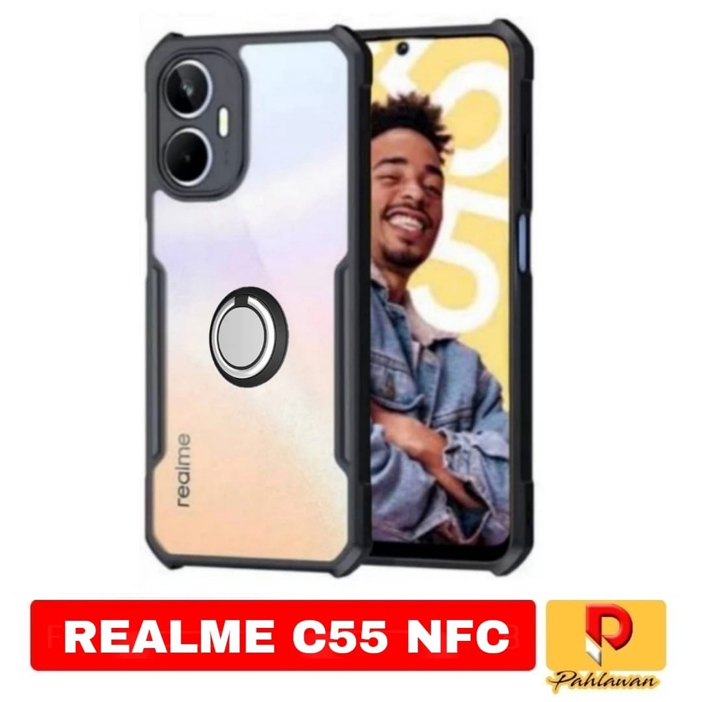 Case REALME C55 NFC Tpu Shocprof Transparen Cincin rinkg - REALME C55 NFC, Hitam