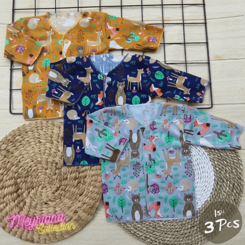 Promo - 6 PCS Baju Bayi Lengan Panjang dan Celana Panjang Tutup Bayi Baru Lahir Motif Printing Animals Zoo Meyriana Collection