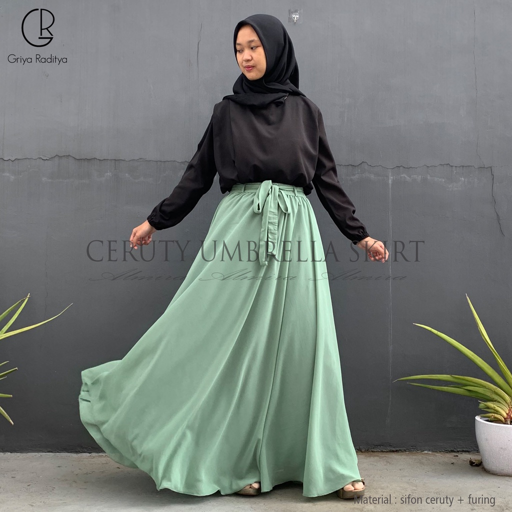 Rok Panjang Wanita Payung Muslimah Sifon Chiffon Ceruti Umbrella Skirt Griyaraditya Almira