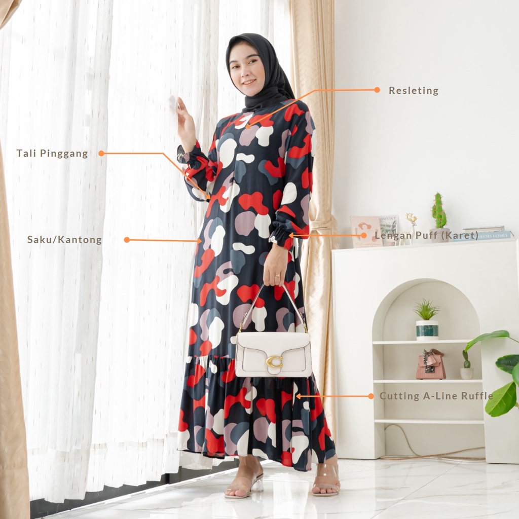 AYASHA Homey Dress Long Ruffle Rayon Premium a.k.a Daster Muslimah