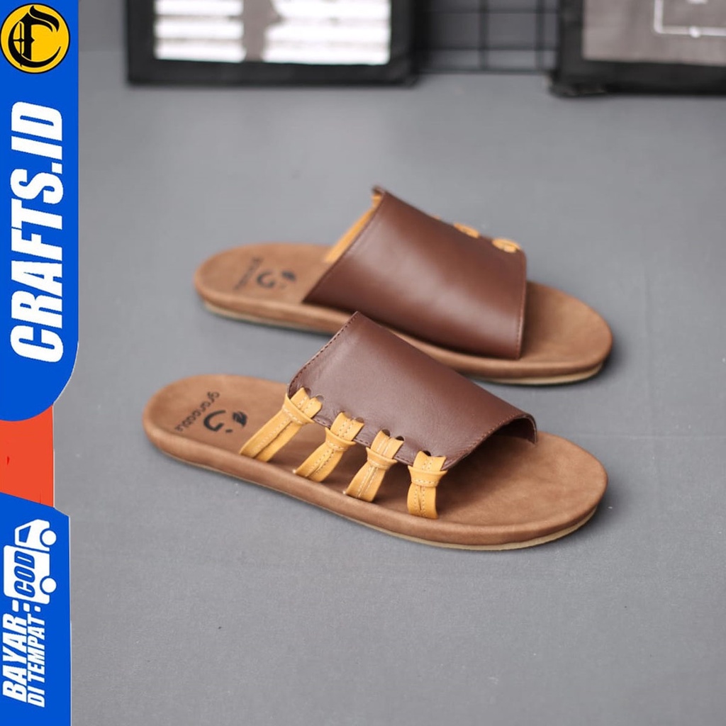 Sendal Selop Pria Kulit Asli Sendal Casual Crafts Haskur