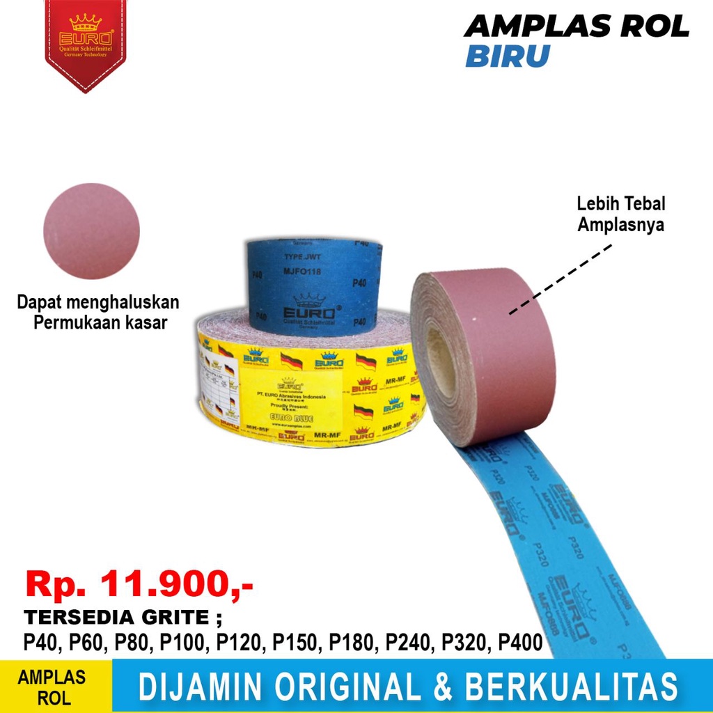 EURO Amplas Roll Gulung BLUE Grit Grade 40 s/d 400 | AMPLAS KAYU MURAH | AMPLAS BESI MURAH