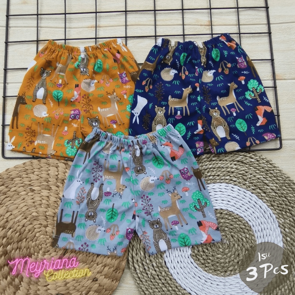 3 PCS Celana Bayi Baru Lahir Celana Pendek Motif Printing Animals Zoo Usia 0-3 Bulan Meyriana Collection