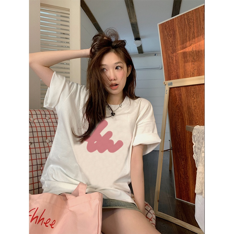 premium import atasan wanita kaos wanita korean style lengan pendek letter motif printed t-shirt oversize kaos puith