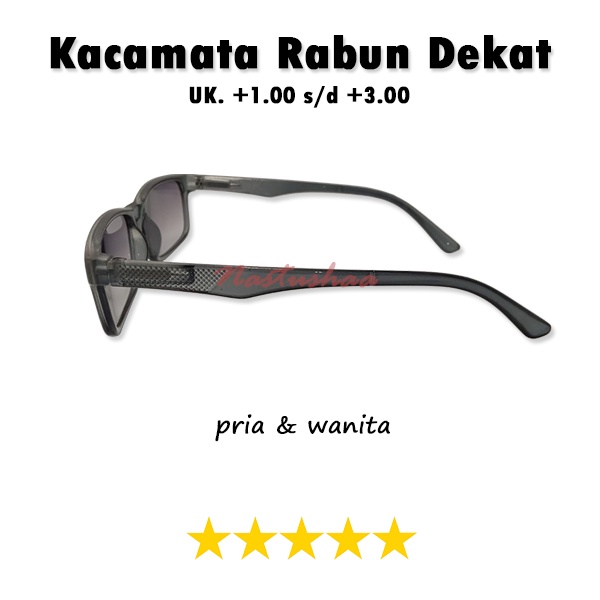 Kacamata Baca Plus Lensa Gelap (+) Uk. +1.00 s,d +3.00 Untuk Pria/Wanita Kacamata Rabun Dekat Bingkai Plastik Abu Gagang Pegas/Per NOCASE