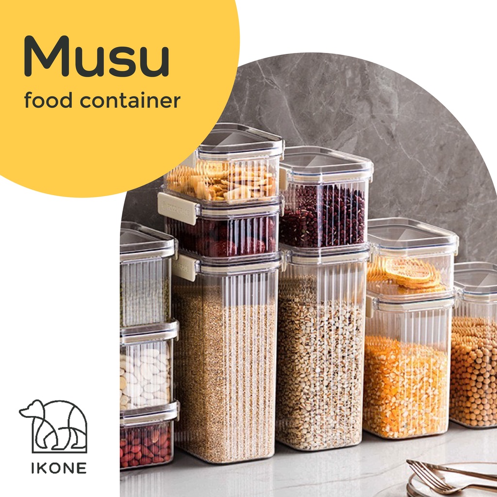 【IKONE】MUSU Toples Makanan Kedap Udara Kotak Penyimpanan Serbaguna Putih Toples Bening Kontainer Kulkas Food Storage Toples Penyimpanan Makanan Kering Kulkas Dapur Penyimpanan Serbaguna