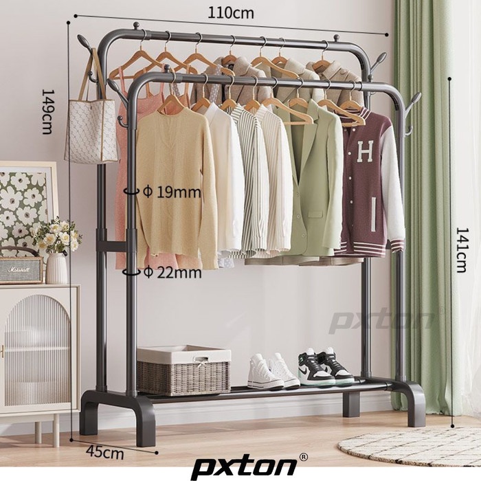 hanger RAK BIG DOUBLE STAND HANGER, Rak Gantungan Baju, JEMURAN,SERBAGUNA - Hitam(B1A3) hanger baju 