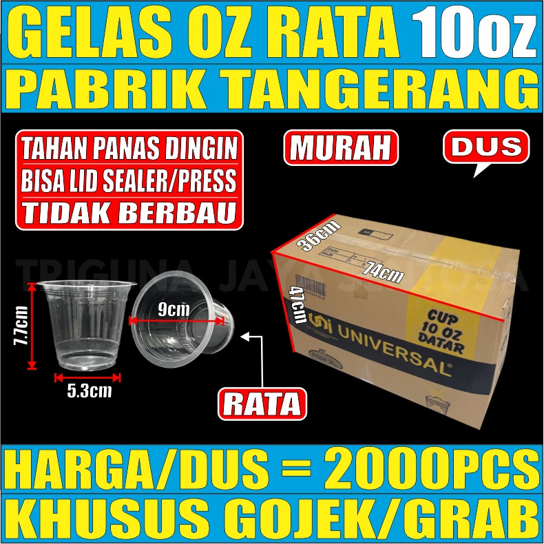 Gelas oz Rata 10oz Bening Cup Plastik Datar Per Dus Murah