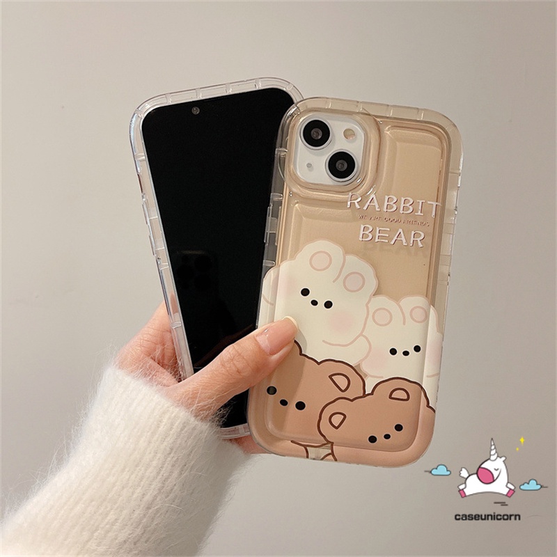 IPHONE Boneka Kartun Lucu Beruang Kelinci Case Kompatibel Untuk Iphone 11 14 13 12 Pro MAX XR 7Plus 8Plus 6 6S 7 8 Plus X XS MAX SE 2020 Shockproof Airbag Lovely Clear Tpu Soft Back Cover