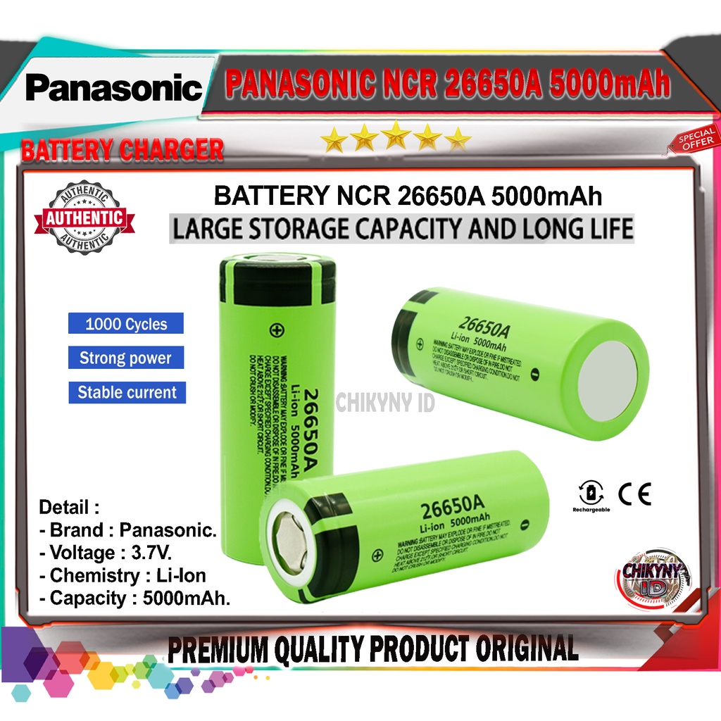 BATRE PANASONIC NCR 26650A 5000mAh BATTERY Li-Ion ORIGINAL PANASONIC