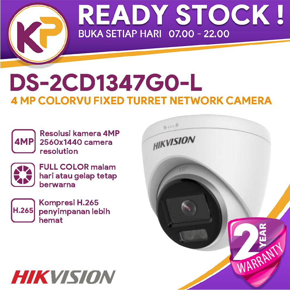 HIKVISION DS-2CD1347G0-L 4MP COLORVU IP67 FIXED TURRET NETWORK CAMERA