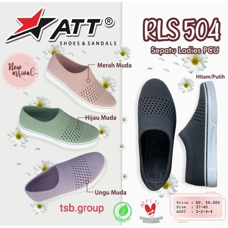sepatu slip on wanita bahan karet elastis sepatu santai ringan att asl 504 anti licin