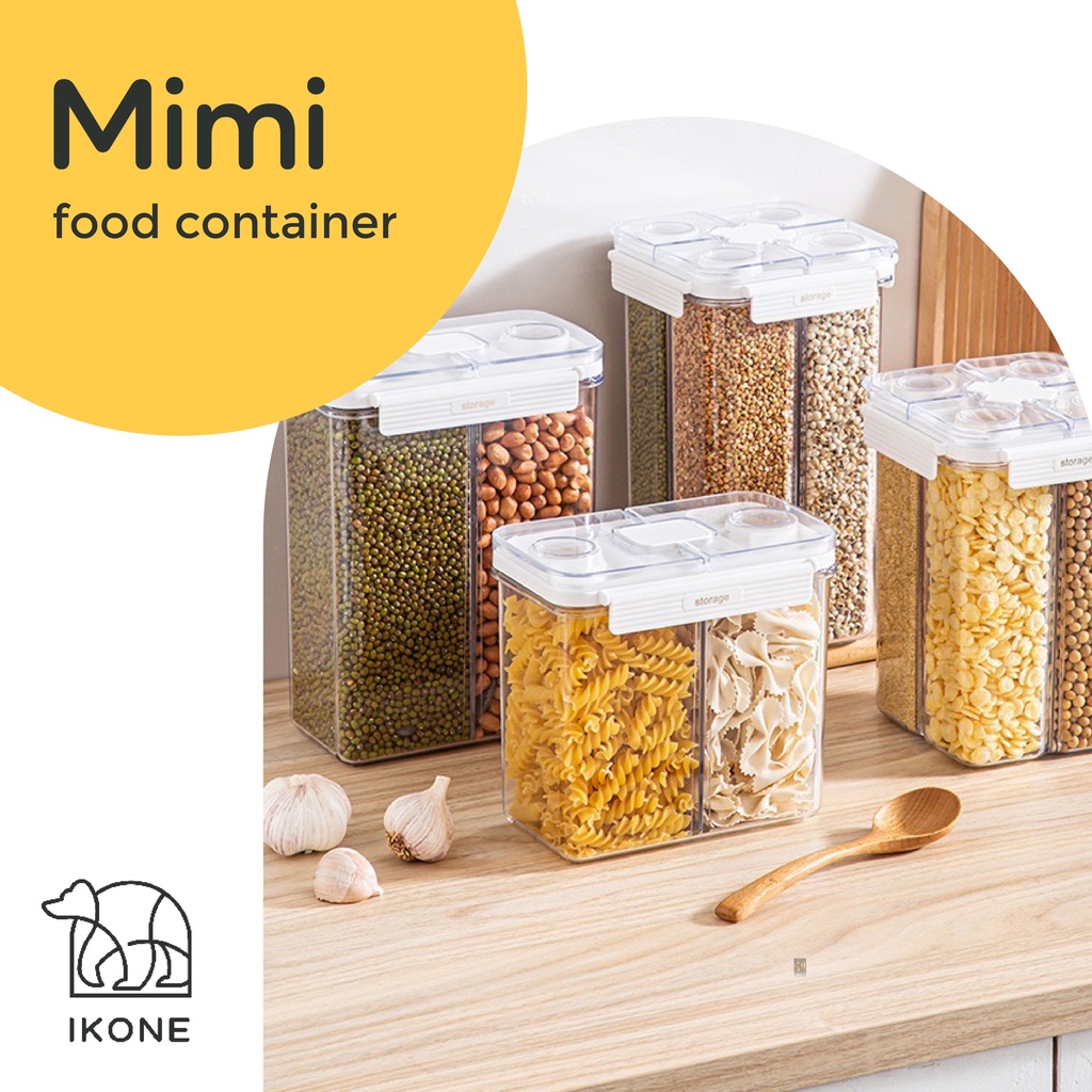 【IKONE】MIMI Kotak Toples Penyimpanan Makanan 2 in 1 Design Snack 4 in 1Kedap udara Food Storage Serbaguna Toples Penyimpanan Makanan Cereal Kacang Biji-Bijian Serbaguna Ukuran Besar Tumpuk