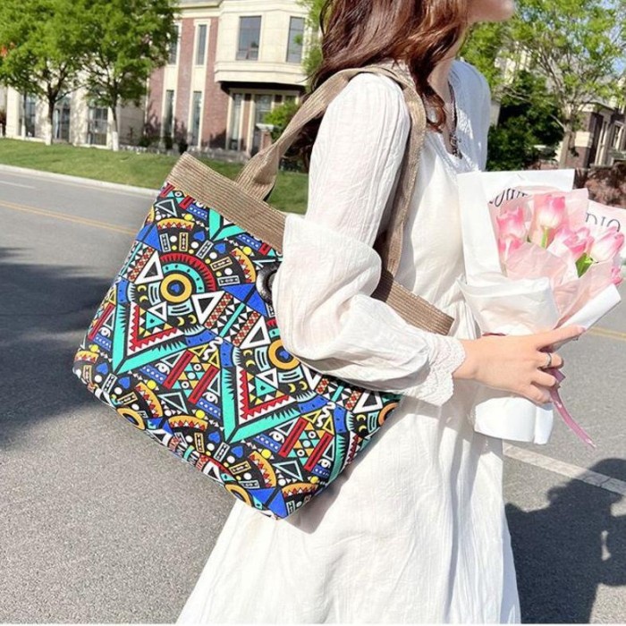 TOTE BAG WANITA TENUN ETNIK OLEH THAILAND KANVAS GAJAH IMPORT SALE TAS