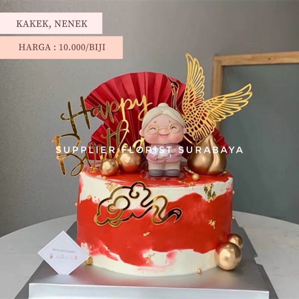 MINIATUR KUE TART KAKEK NENEK GRANDMA GRANDPA GRANDMOTHER GRANDFATHER HIASAN KUE TART BIRTHDAY CAKE TOPPER PEMANIS KUE PAJANGAN DEKORASI KUE DIY KOI EMAS MERAH KOI GOLD RED CNY CHINESE CHINNESE NEW YEAR ULANG TAHUN ULTAH