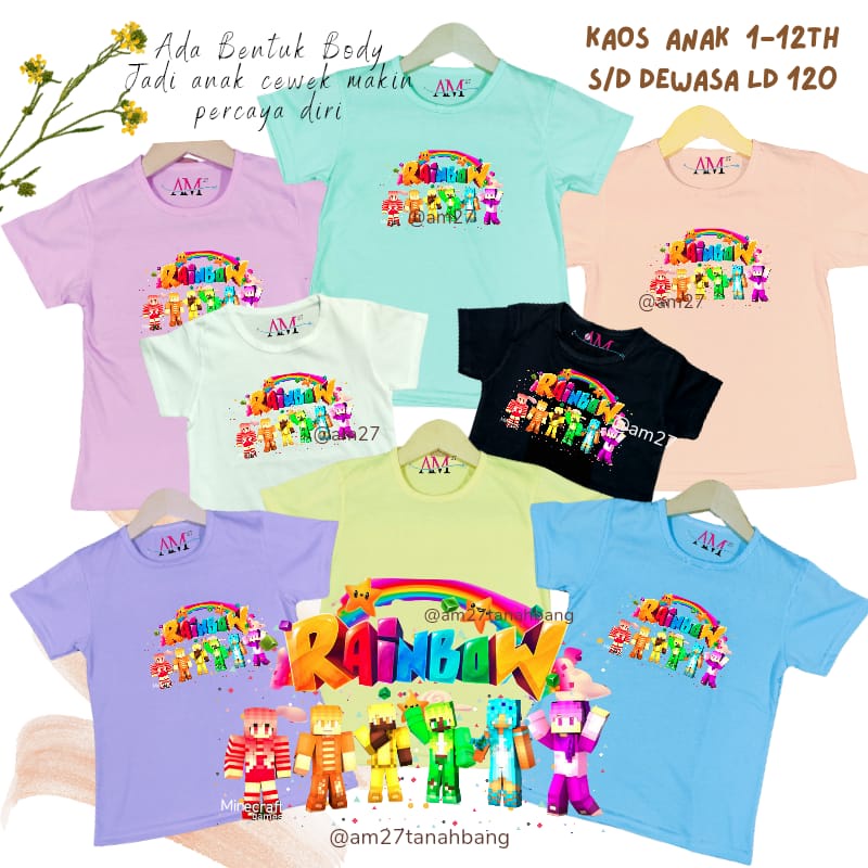 Baju kaos anak cewek 1-12 tahun sampai dewasa jumbo motif Rainbow Roblox