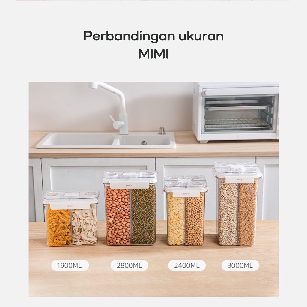 【IKONE】MIMI Kotak Toples Penyimpanan Makanan 2 in 1 Design Snack 4 in 1Kedap udara Food Storage Serbaguna Toples Penyimpanan Makanan Cereal Kacang Biji-Bijian Serbaguna Ukuran Besar Tumpuk