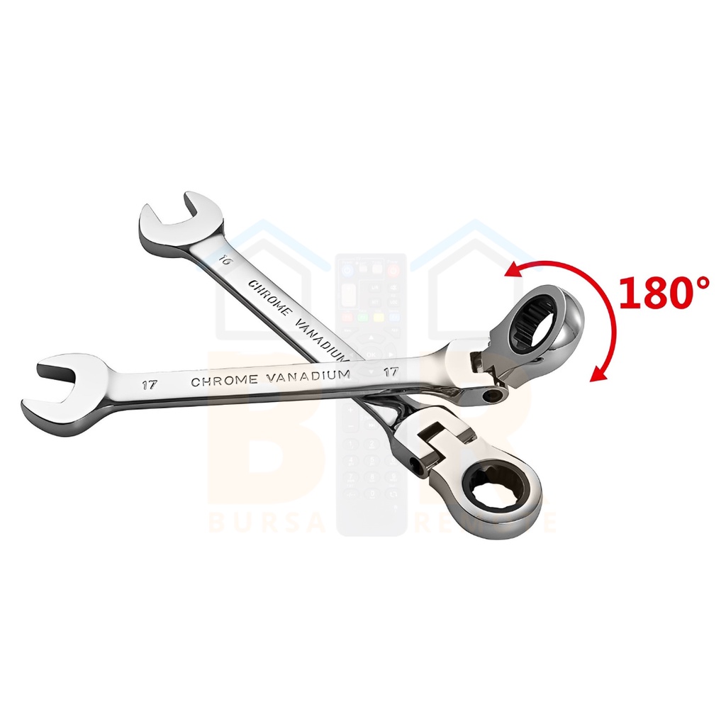 Kunci Ring Pas Flexible Ratchet 2In1 Bolak Balik Double Open End Wrench 8MM - 17MM