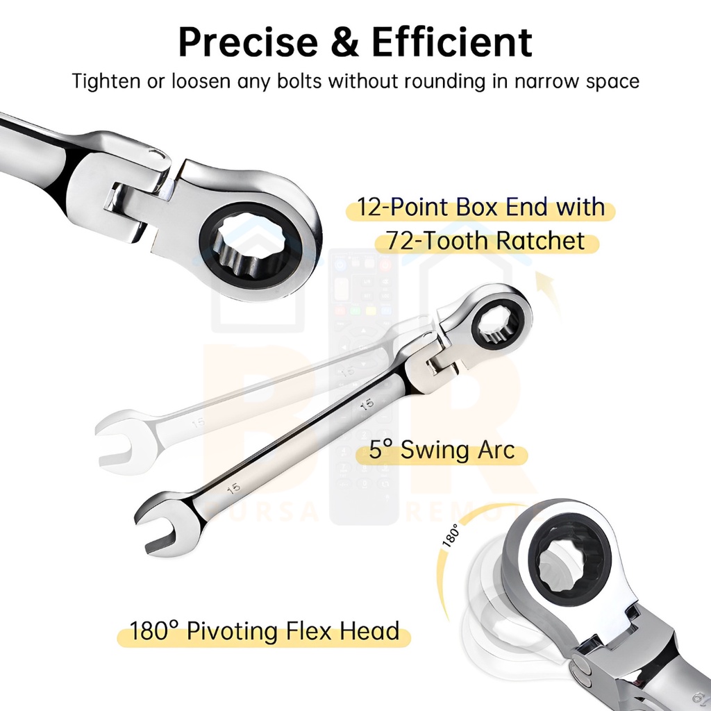 Kunci Ring Pas Flexible Ratchet 2In1 Bolak Balik Double Open End Wrench 8MM - 17MM