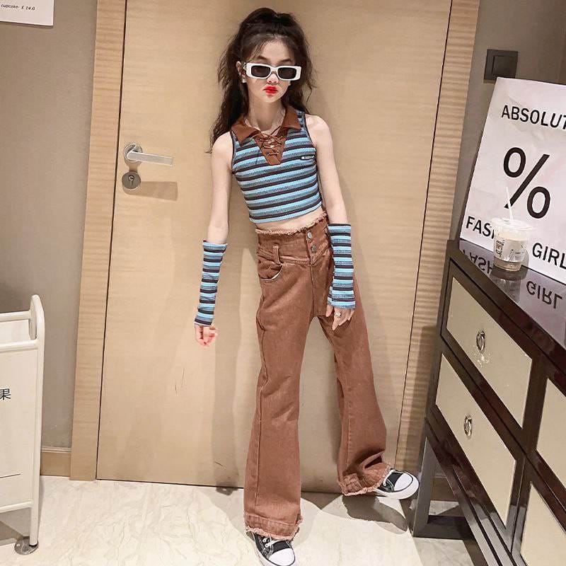 Setelan Anak Perempuan Celana Cut Bray Fashionable Stripe