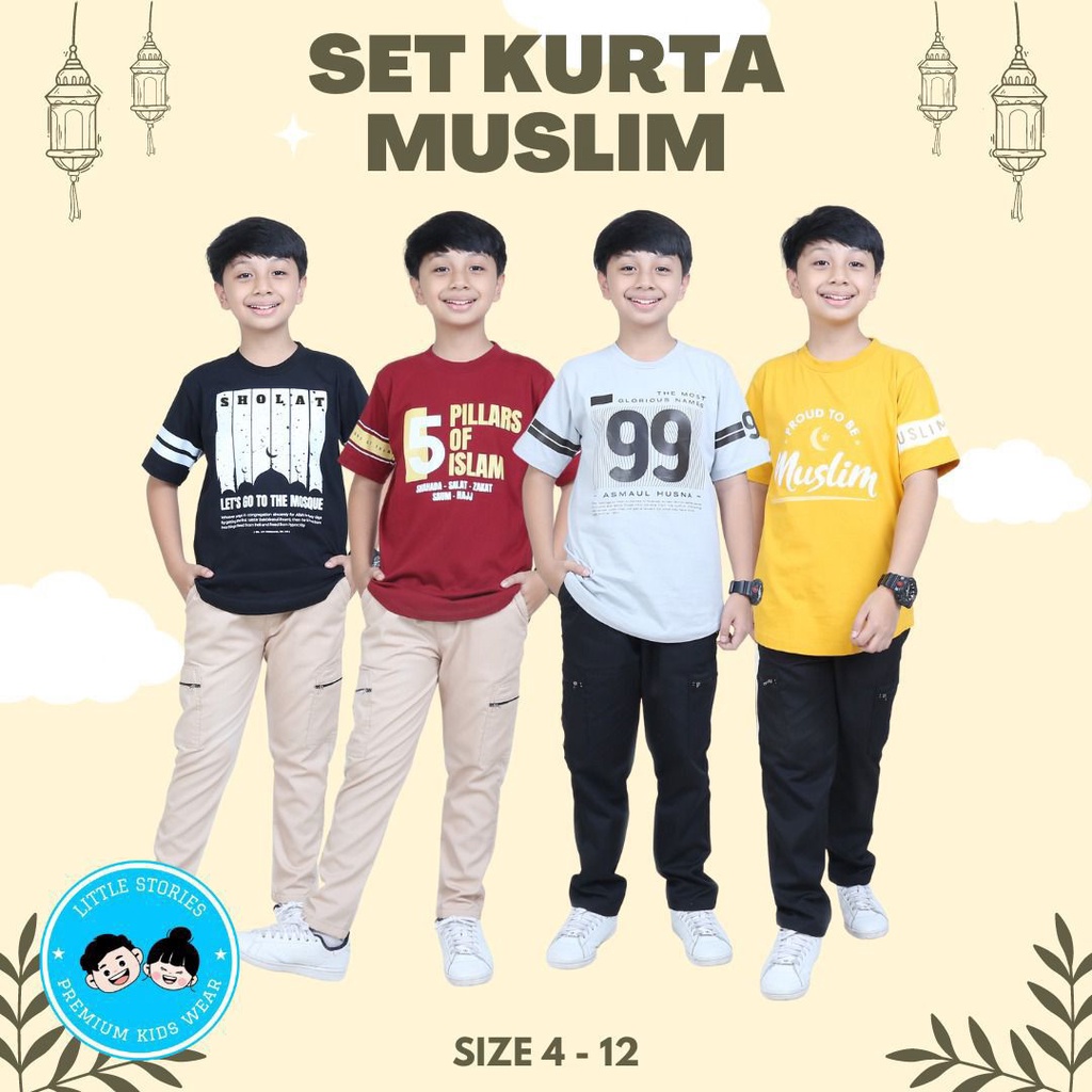 Set Kurta Muslim Little Stories Anak Laki Laki - Koko Setelan Celana Panjang Lakilaki - Baju Cowok Baju Pendek Usia 4 Sampai 12 Tahun