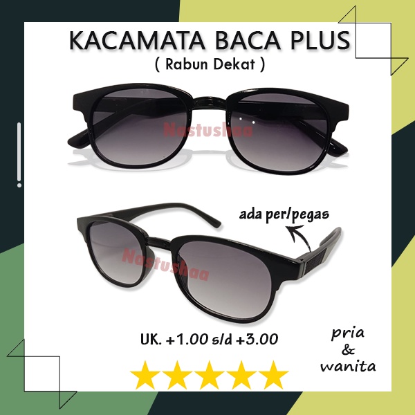 Kacamata Plus (+) Ukuran +1.00-+3.00 Lensa Gelap Hitam Kacamata Rabun Dekat Bingkai Kotak Gagang ada Per Untuk Pria dan Wanita NOCASE