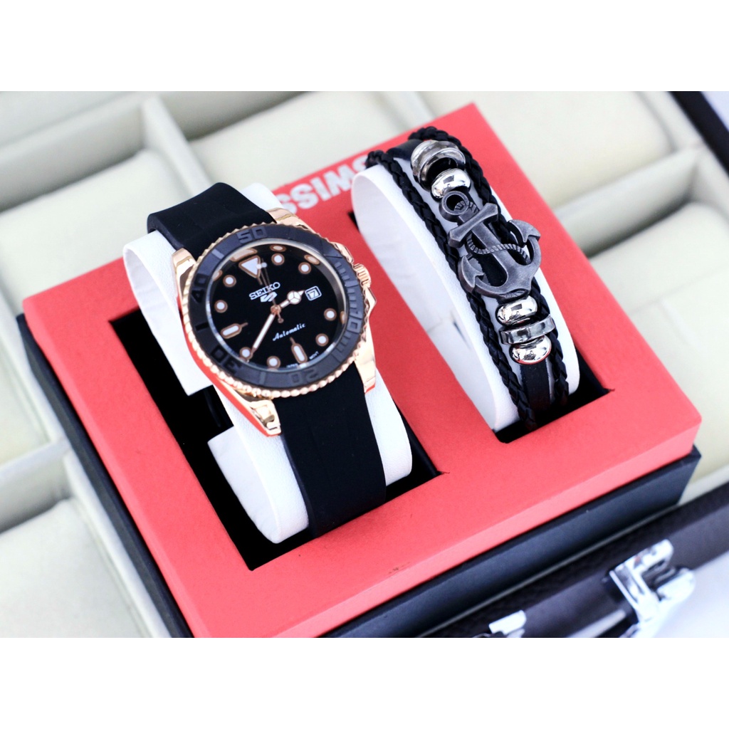 Paket + Gelang Jangkar Seiko Jam Tangan Pria Rubber SK-9400K