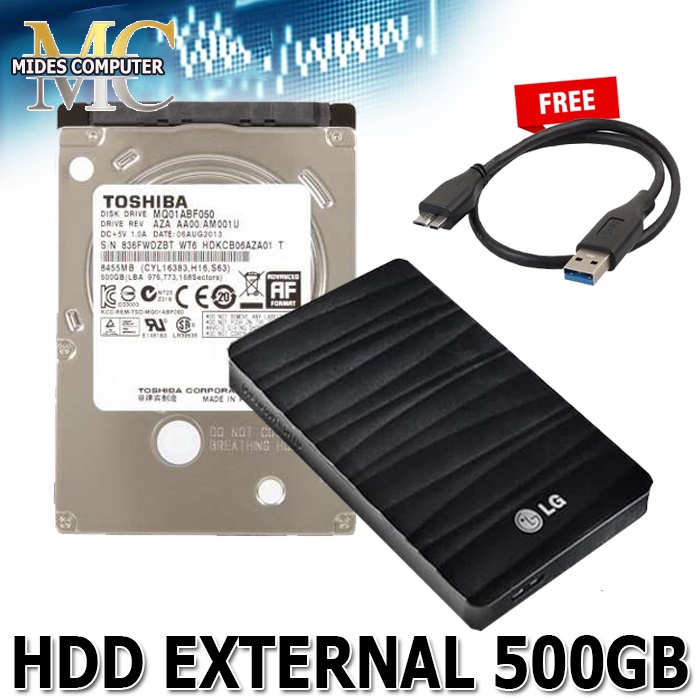 Harddisk Laptop Toshiba 500GB + CASE LG ORIGINAL + CABLE USB 3.0