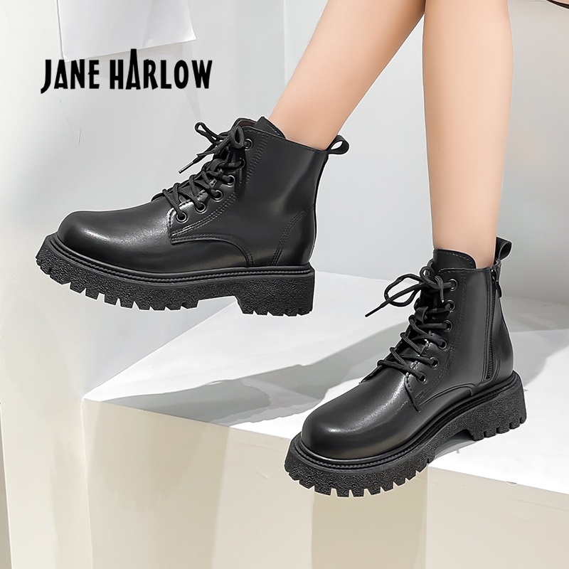 Women Shoes Leather High Boots Jane Harlow Style Sepatu Wanita 5290 (36-40)