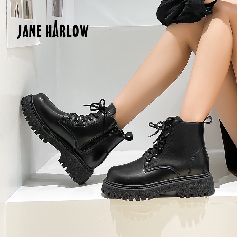 Women Shoes Leather High Boots Jane Harlow Style Sepatu Wanita 5290 (36-40)