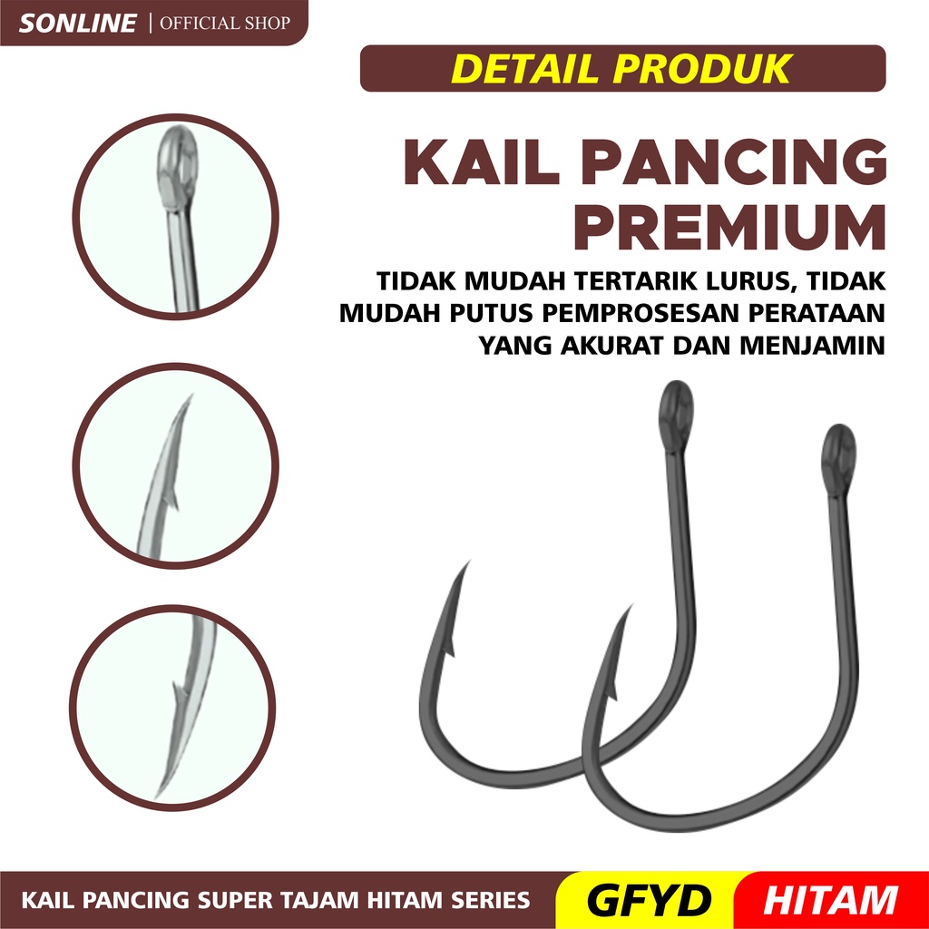 SONLINE - Kail Pancing Hitam isi 1pcs Kail Pancing Bahan Baja Karbon Kuat Untuk Air Tawar / Laut High Carbon Steel Barbed Fishing Hook Tackle Kail GFYD HITAM