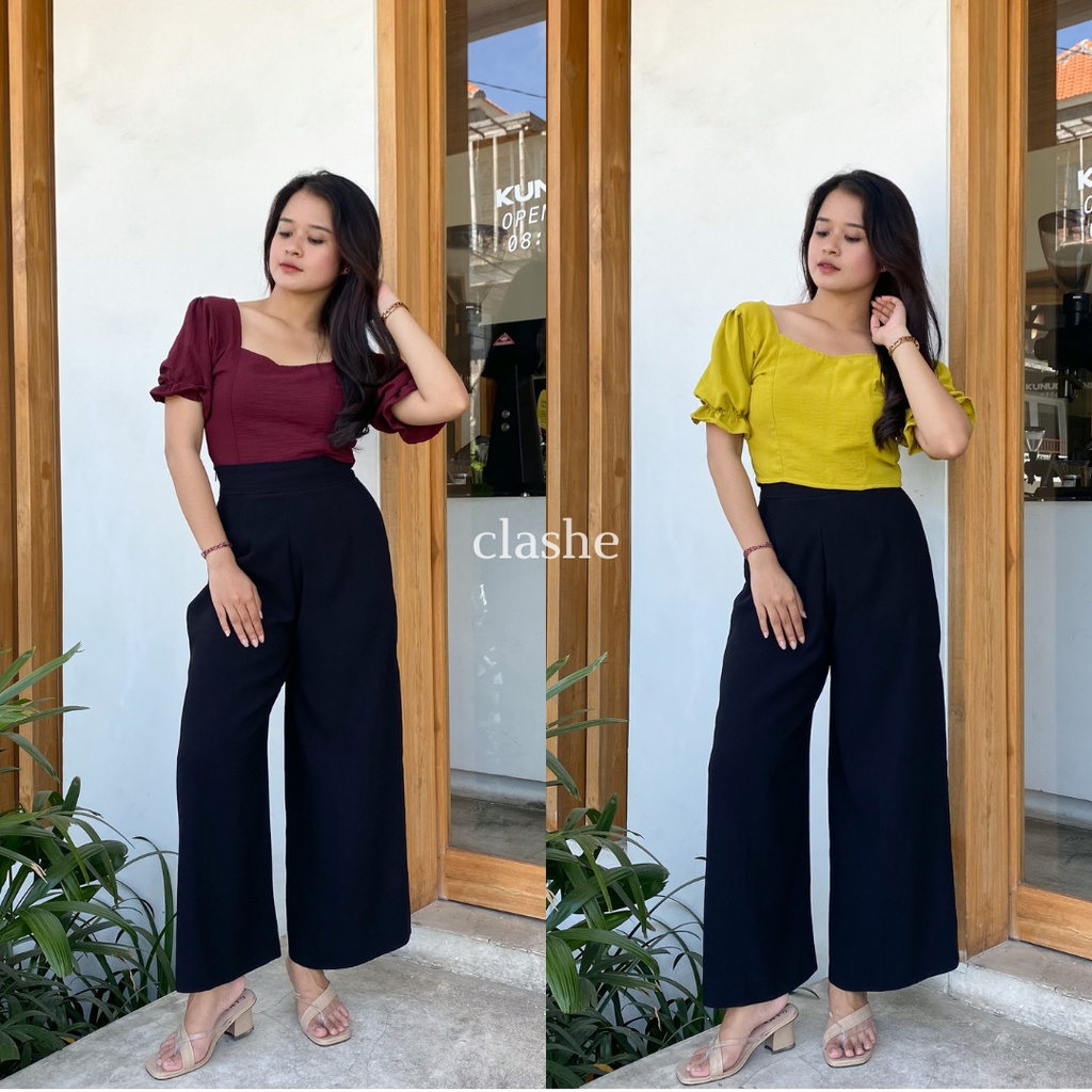 Baju Blouse Wanita Atasan Lengan Pendek Crinkle Airflow Anti Lecek Korean Style Kekinian Terbaru Ootd Leony Top by Clashe