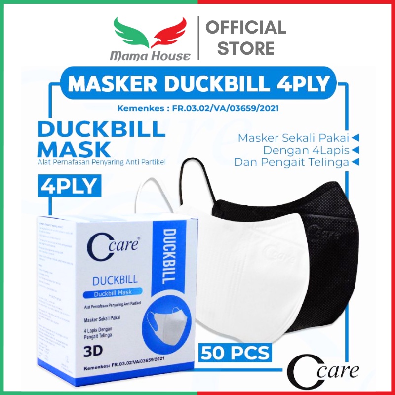 [MH] MASKER DUCKBILL C CARE 4PLY 50 PCS HITAM PUTIH