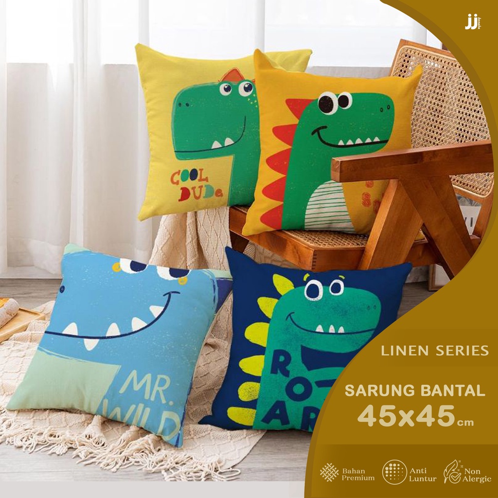 SARUNG BANTAL SOFA 45X45 CM LINEN CUTE DINO SERIES