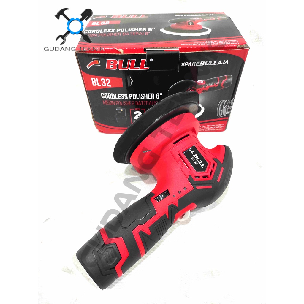 Mesin Poles Body Mobil Motor CORDLESS 6&quot; BULL BL32 12V / Mesin Amplas Polisher BATERAI 6 Inch BL 32 BULL BL-32