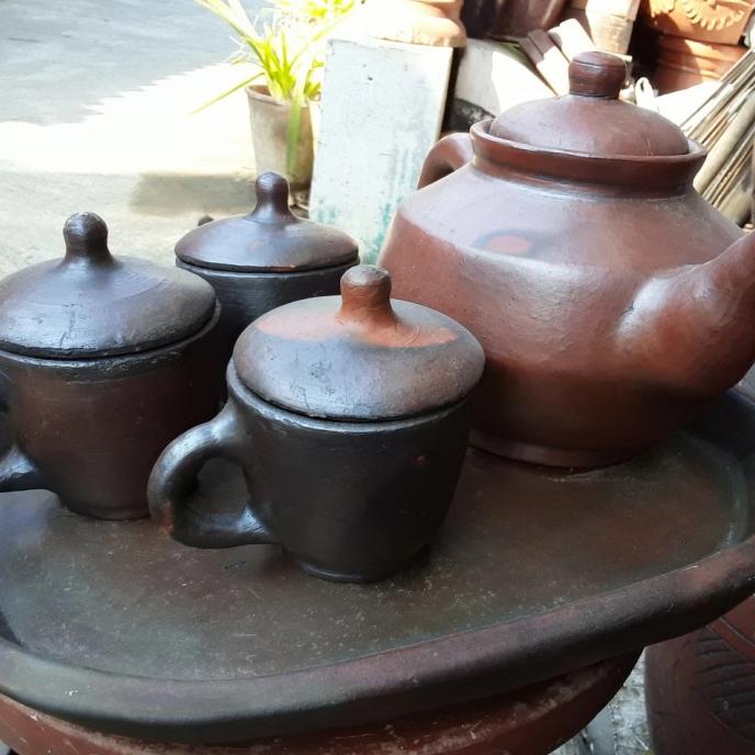 ] Nampan oval teko cangkir set teh poci dari gerabah tanah liat murah