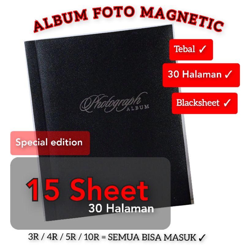 [15 sheet - 30 halaman] DLK LNK ALBUM FOTO MEDIUM MAGNETIK BLACK PHOTOGRAPH