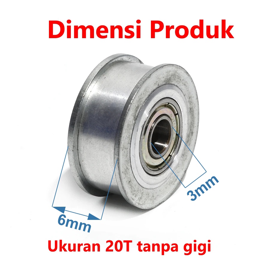 HAEBOT] GT2 Idler Pulley Toothless 20T 3mm Lebar 6mm Tanpa Gigi Timing Belt Smooth CNC 3D Printer Idle Puley Mini Bearing Tensioner Tension Width Aluminium