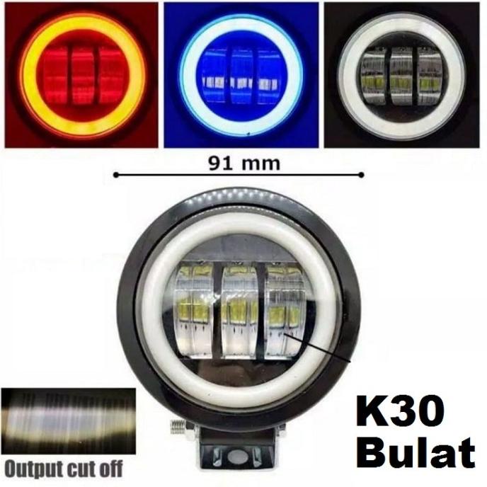 Lampu Tembak Sorot LED K30 3 Mata 30 Watt Bulat Kotak CWL Motor Mobil