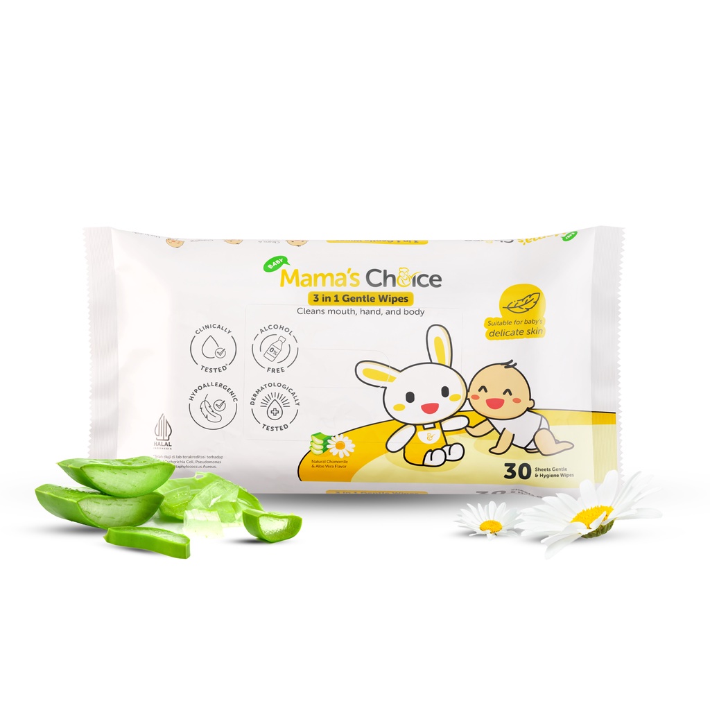 Tisu Basah Wajah &amp; Badan Bayi - Mama's Choice 3in1 Gentle Wet Wipes