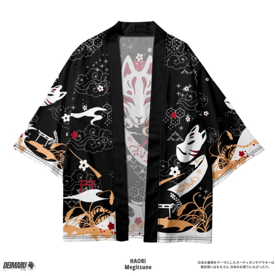 Kostum Jepang Haori Megitsune Akuma Haori Motif Outer Cardigan
