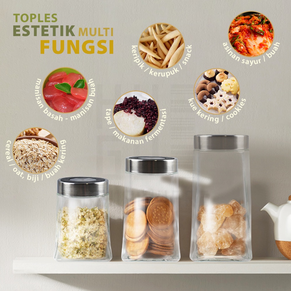 HUGO Toples Kaca Tempat Penyimpanan Kue Makanan Kacang Kedap Udara Toples Bening Premium Quality