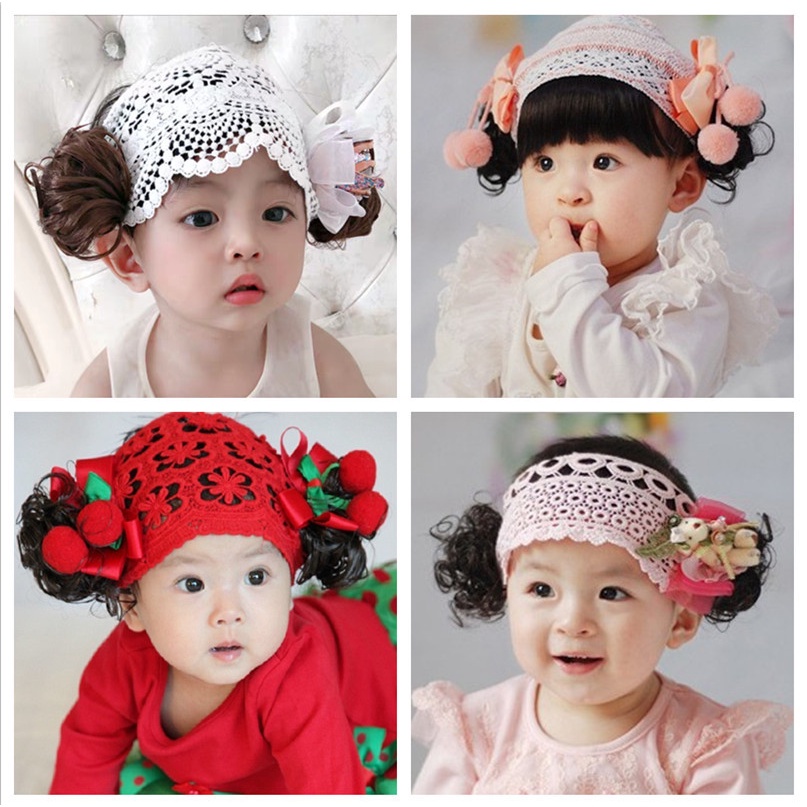 NEW Bandana bayi perempuan dengan poni curly wig premium