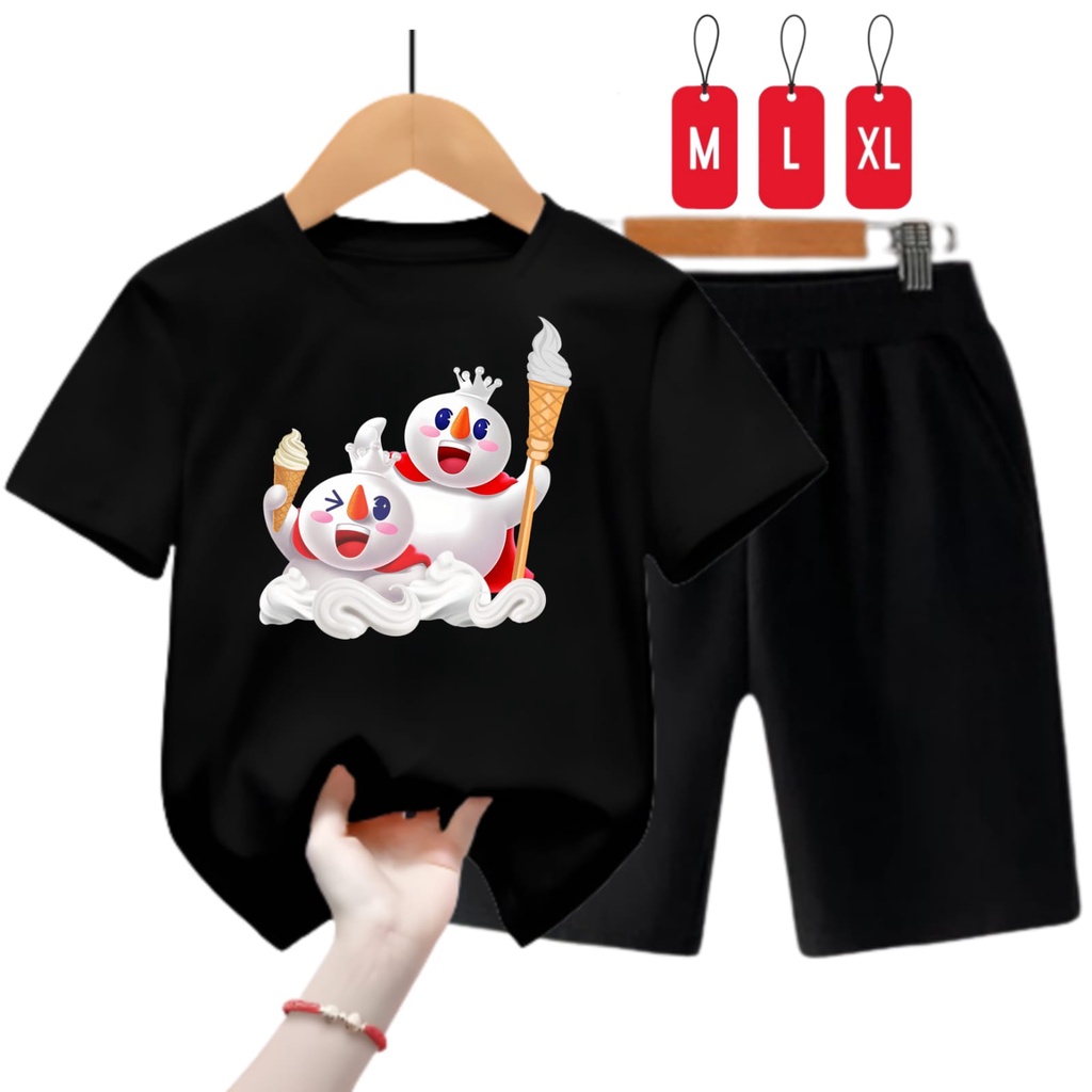 Hzl_outfit Setelan Baju Kaos Anak Uniseks Mixue Sundae/ M,L,XL