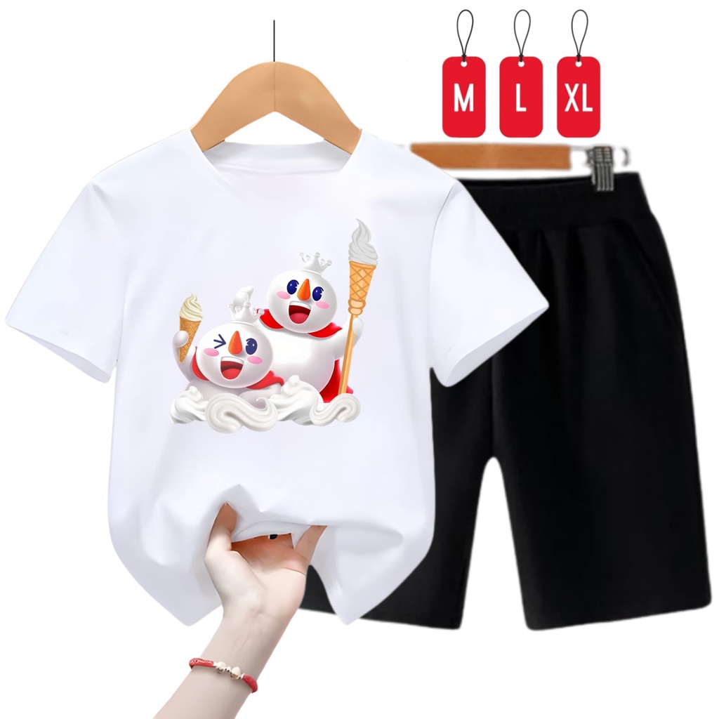 Hzl_outfit Setelan Baju Kaos Anak Uniseks Mixue Sundae/ M,L,XL