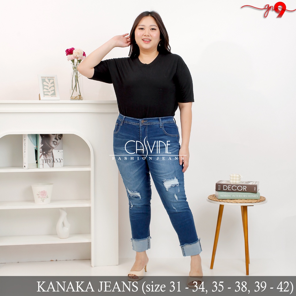 CASVINEJEANS || Celana Jeans Wanita Cewek Kanaka Jeans Sobek Ripped Bigsize Jumbo Mom Jeans