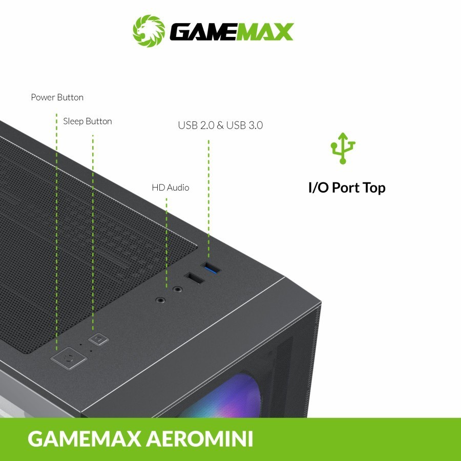 GAMEMAX Aero Mini Free RGB FAN Gaming PC Case Casing Komputer