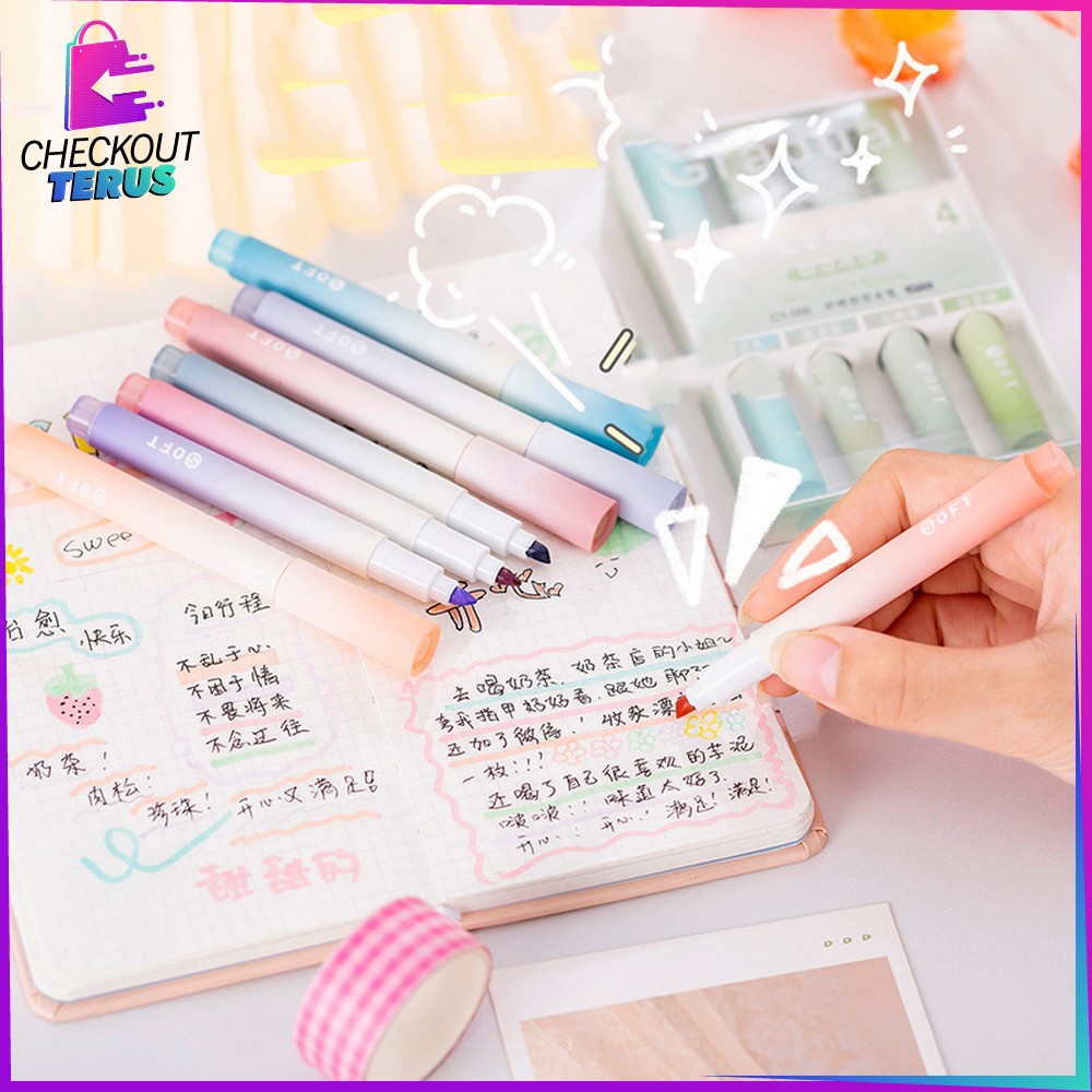 CT A55 Highlighter Pastel Penanda Teks Set 4IN1 Spidol Pen Marker Warna Gradasi Painting Multifungsi Textliner Stasionary Alat Tulis Sekolah