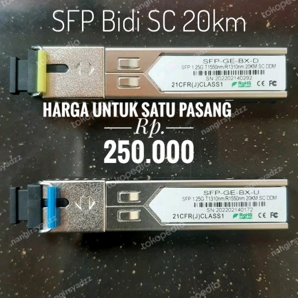 Terlaris Sfp Bidi Sc 20Km 1,25G